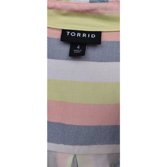 Torrid Multi Stripes Button down Shirt Top Blouse Tunic Pastels Size 4 - 4XL - Picture 2 of 10